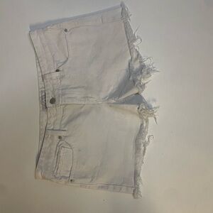 Women's White Frayed Denim Shorts